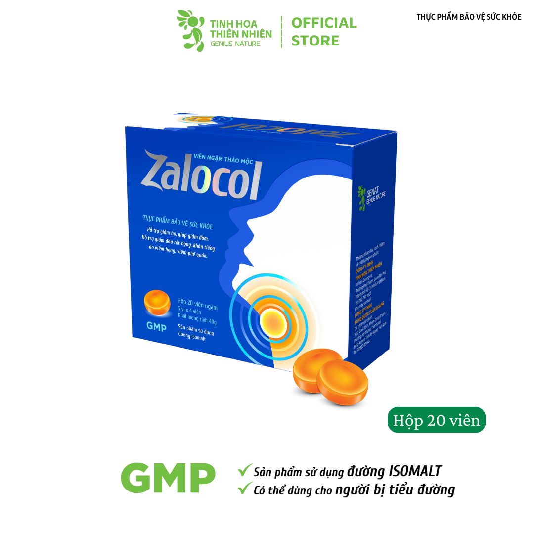 Viên ngậm thảo mộc Zalocol Hỗ trợ giảm ho, giảm đờm, giảm đau rát họng, khản tiếng - Isomalt (Hộp 20 viên)