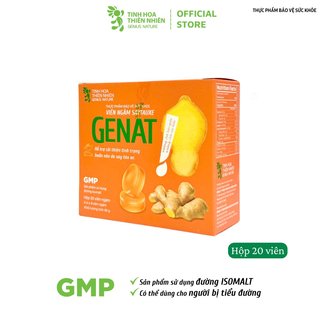 Viên ngậm SAYTAUXE GENAT Hỗ trợ cải thiện tình trạng buồn nôn do say tàu xe - Isomalt (Hộp 20 viên)